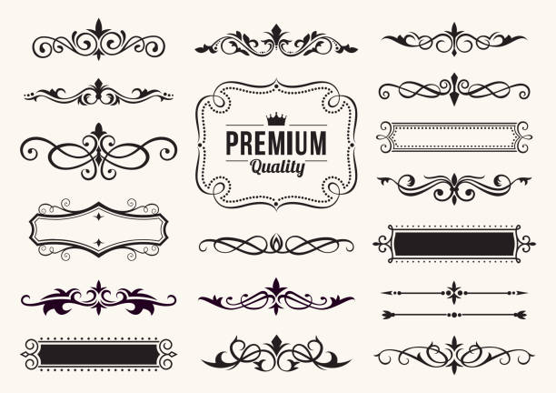 ozdobne ozdobne elementy i odznaki - ornate frame decoration scroll shape stock illustrations