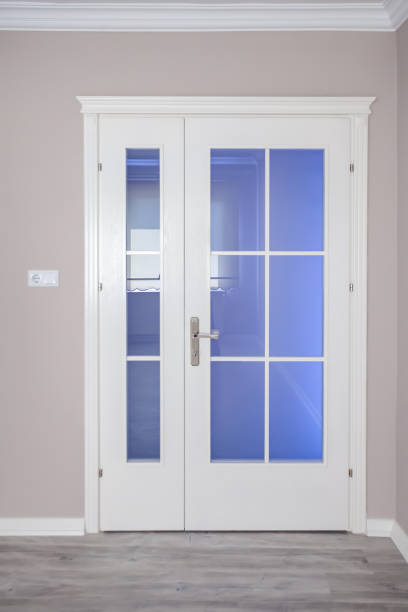istock in the interior; white door with blue glass 1221897572