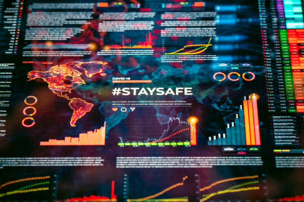 istock #staysafe. Stay safe hashtag close-up on digital display 1221901547