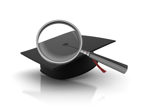 Magnifying Glass with Mortarboard - 3D Rendering