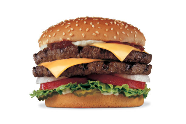istock Burger with cheese, double beef, tomato and salad isolated on white background 1221909002