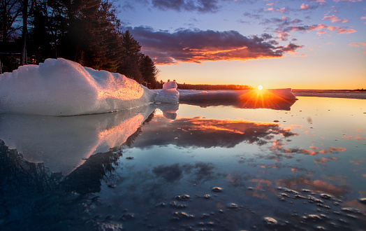 Lake Ice Spring Melt Sunset, Higgins Lake Michigan