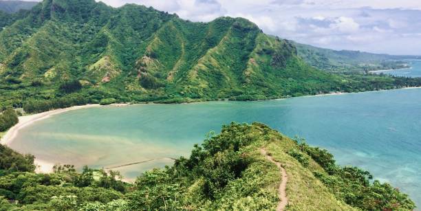 istock Mountain View from Crouching Lion hike , Kahana Bay, Oahu Hawaii 1221909052