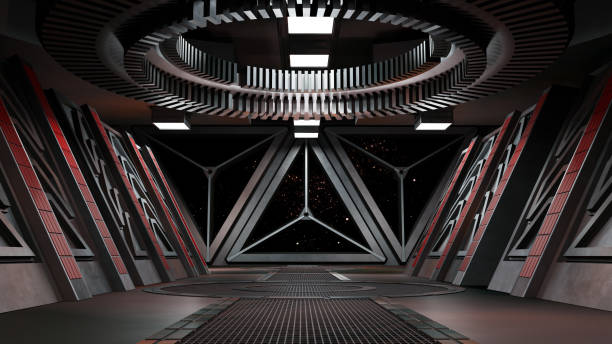 istock sci fi  corridor with view of space galaxy 3d rendering 1221910754