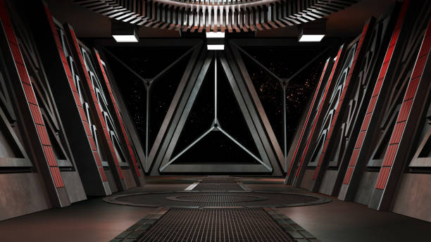 istock sci fi  corridor with view of space galaxy 3d rendering 1221910756