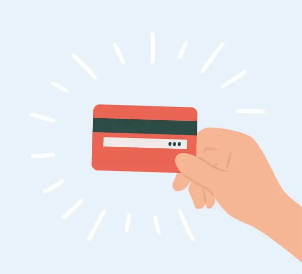 Vector illustration of Plastic credit card in hand. Hand drawn vector