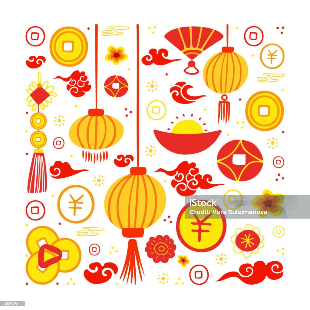 Vector Concept Chinese New Year And Red Chinese Envelope Hand Drawing  Lanterns Clouds Coins And Other Traditional Elements Chinese Festival  Illustration Stock Illustration - Download Image Now - iStock