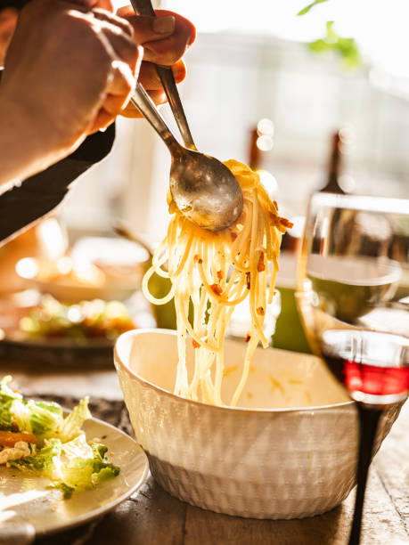 istock Eating Carbonara Italian style lunch 1221914386