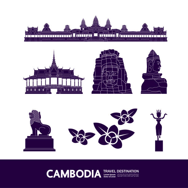 ilustrações de stock, clip art, desenhos animados e ícones de cambodia travel destination grand vector illustration. - angkor wat