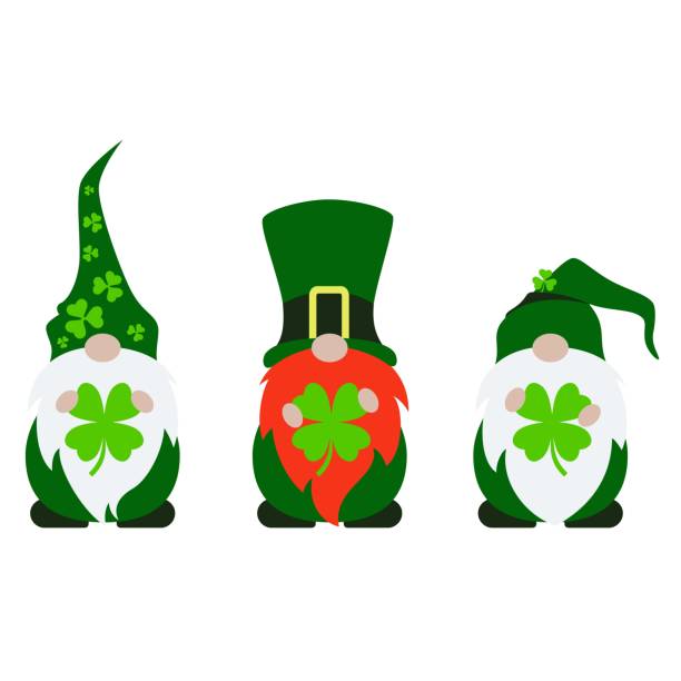 Cute Lucky Gnome Vector Illustration Cute, colorful set of Saint Patrick's Day themed garden gnomes. Gnome stock illustrations