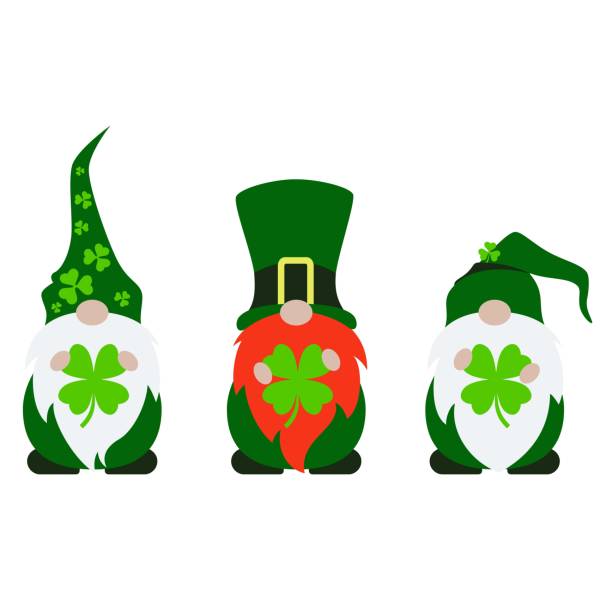 Cute Lucky Gnome Vector Illustration Cute, colorful set of Saint Patrick's Day themed garden gnomes. buckle cartoon stock illustrations