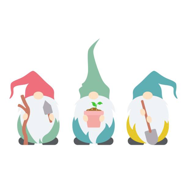 süße garten gnome vektor illustration - zwerg stock-grafiken, -clipart, -cartoons und -symbole