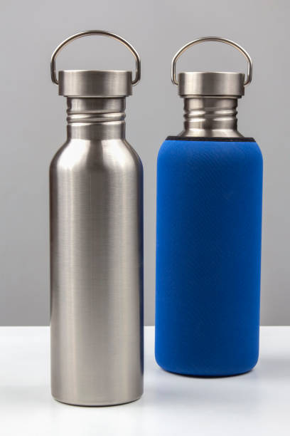 istock metal steel water flasks. metal drinking utensils 1221923168