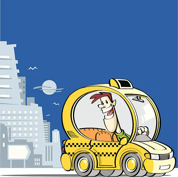 Vector illustration of taxi and driver