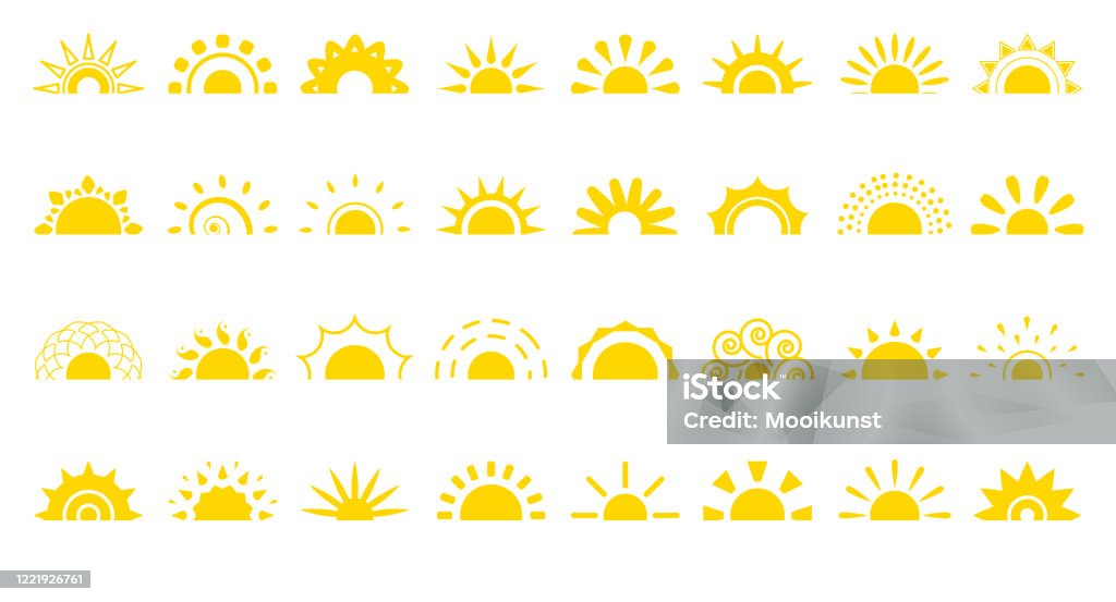 Sun Flat Icon Logo Sunrise Summer Web Vector Set Stock Illustration -  Download Image Now - Sunlight, Sun, Icon - iStock