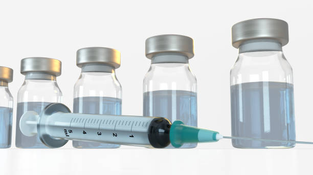 istock Syringe and row of vials with vaccine 3D render 1221928692