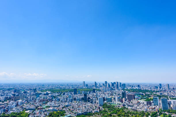 tokyo city skyline , japan. - panoramic scenics sunlight day stock-fotos und bilder