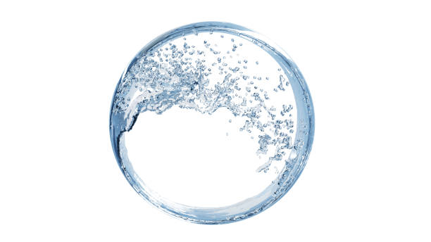 istock 3d realistic water splashing round frame, aqua, clear liquid splash isolated on white background 1221934462