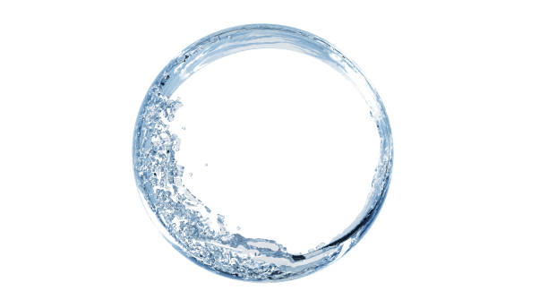 istock 3d realistic water splashing round frame, aqua, clear liquid splash isolated on white background 1221934473