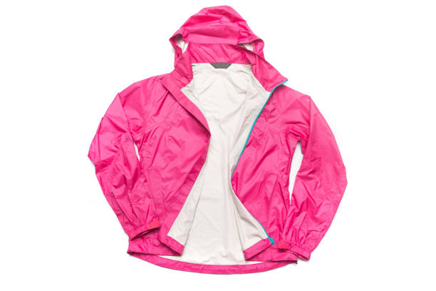 istock Pink and blue zipper windbreaker hiking jacket 1221934616