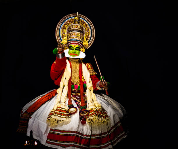 Kathakali kerala classical dance men unique body expression This image is the posture and facial expression of famous indian classical dance kathakali. which is performed at south indian state of kerala. mahabharata stock pictures, royalty-free photos & images