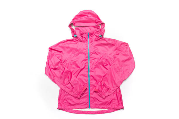 Pink and blue zipper windbreaker hiking jacket stock photo