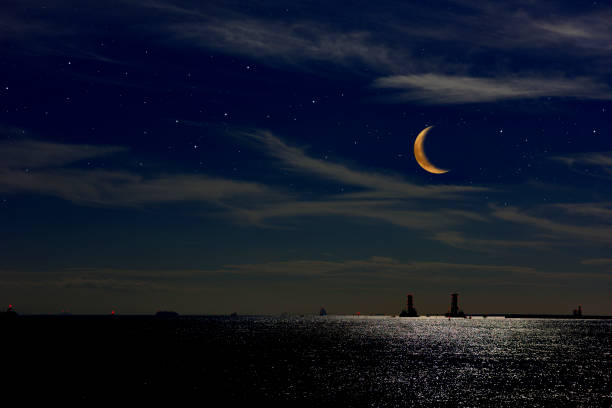 istock Crescent moon rising over the Tokyo bay area. 1221936472