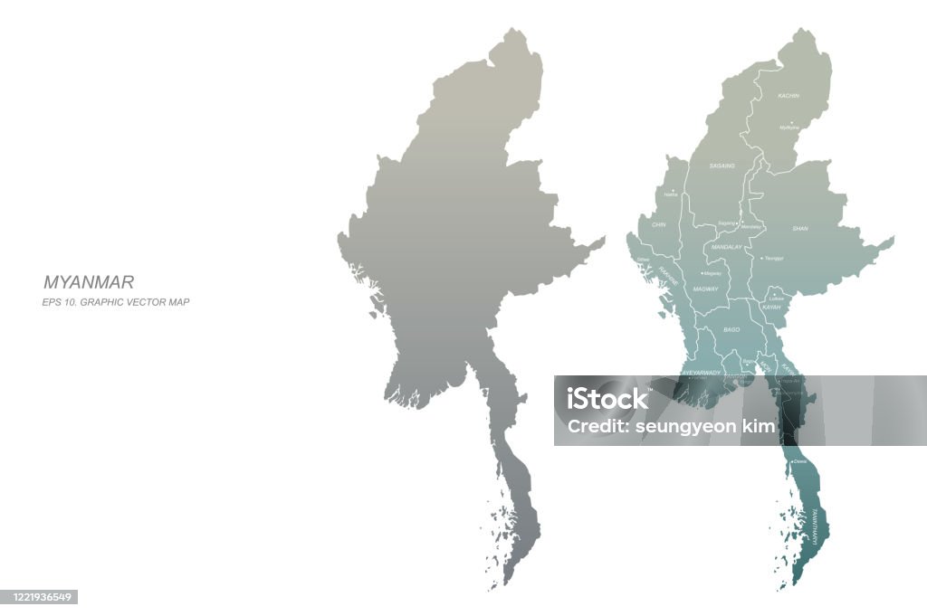 myanmar kaart. vectorkaart van Myanmar in Azië - Royalty-free Myanmar vectorkunst