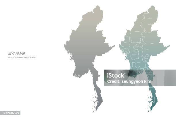Myanmar Kaart Vectorkaart Van Myanmar In Azië Stockvectorkunst en meer beelden van Myanmar - Myanmar, Kaart, Andamanse zee