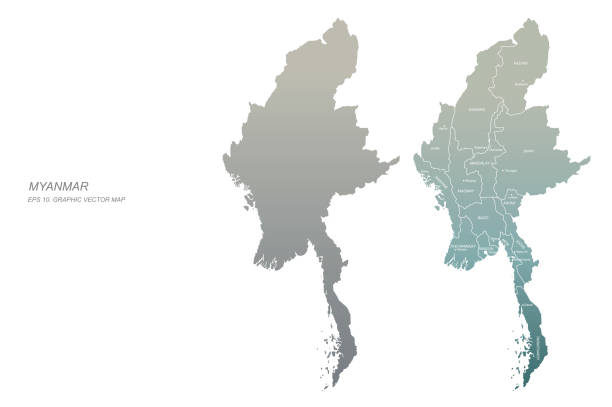 myanmar map. vector map of myanmar in asia myanmar map. vector map of myanmar in asia bay of bengal stock illustrations