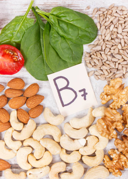 istock Healthy products as source minerals, vitamin B7 and fiber, nutritious eating concept 1221936556
