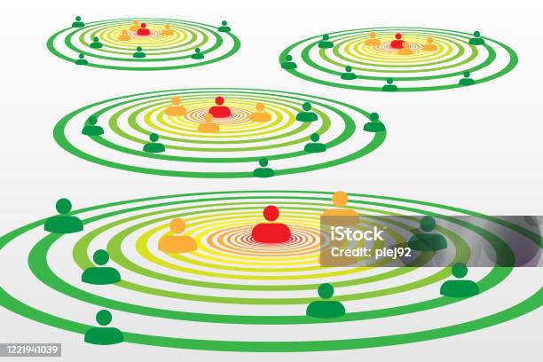People Silhouette Symbols In Concentric Circles Concept With Covid19 Contact Tracing System Stock Illustration - Download Image Now