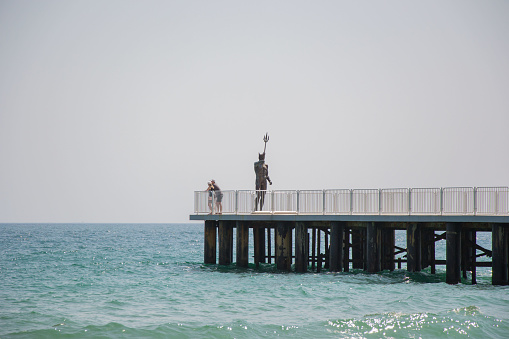 St Constantine and Elena, Varna, Bulgaria, August 24, 2019 -   People walking on a pier, sea scene, vacation mode, travel destination, leisure concept, active people