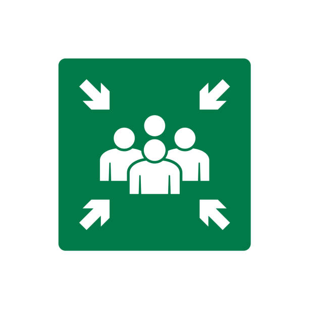 illustrazioni stock, clip art, cartoni animati e icone di tendenza di illustrazione vettore del segno del punto di assemblaggio del fuoco - fire exit sign