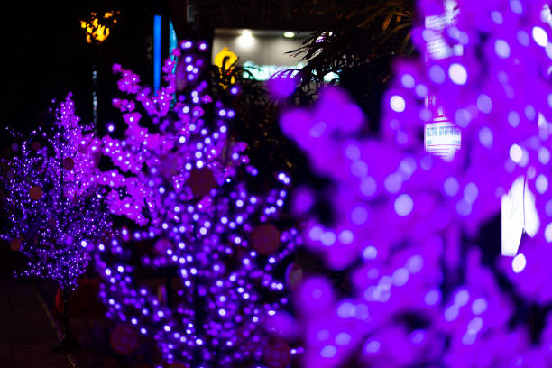 istock Soft focus, lights festive decorations of city streets. 1221946881