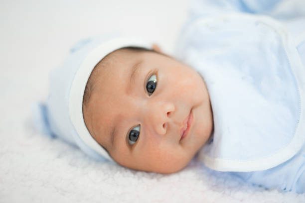 A month old baby boy stock photo