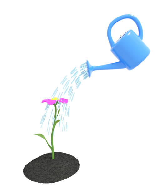 istock Watering a flower which grows on the dirty soil. Isolated on white background. 3D illustration 1221949872