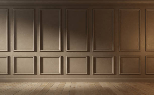 istock Classic empty room with wooden floor and old brown wall. 1221953932