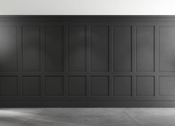 istock Classic empty room with concrete floor and black wall. 1221954099