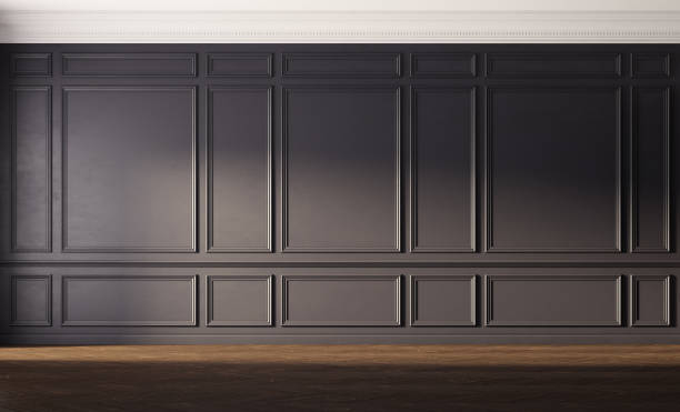 istock Interior with black walls and old wooden floor. 1221954774
