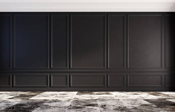классический роскошный пустой номер с мраморным полом и черными стенами. - domestic room стоковые фото и изображения