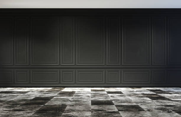 istock Classic luxury empty room with marble floor and black walls. 1221954988