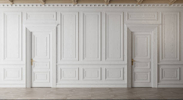 biały pusty pokój. klasyczny wystrój wnętrz. - old ancient architecture apartment zdjęcia i obrazy z banku zdjęć