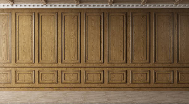 istock Classic luxury empty room with wooden boiserie on the wall. 1221955283