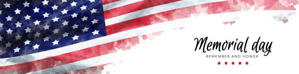 Memorial Day background illustration. text Memorial Day, remember and honor with America flag watercolor painting isolated on white background, vintage grunge style Memorial Day background illustration. text Memorial Day, remember and honor with America flag watercolor painting isolated on white background, vintage grunge style memorial day art stock pictures, royalty-free photos & images