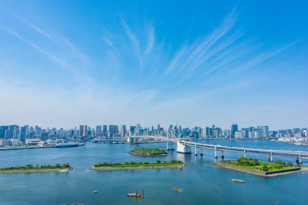 tokyo city skyline , japan. - harbor city stock-fotos und bilder