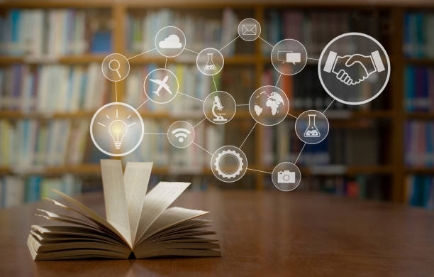 istock Old open book with tools for health on the table a bookshelf background for academic education learning concept. 1221960551