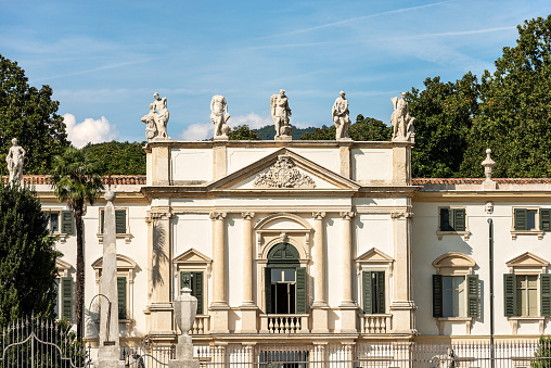 Arbizzano di Negrar, Verona, Italy - August 29, 2014: Villa Mosconi Bertani also known as Villa Novare, It is a Venetian villa in neoclassical style and unique example of Verona from the first half of the XVII century. The villa, cellar and grounds are open to visitors for tours and wine tastings