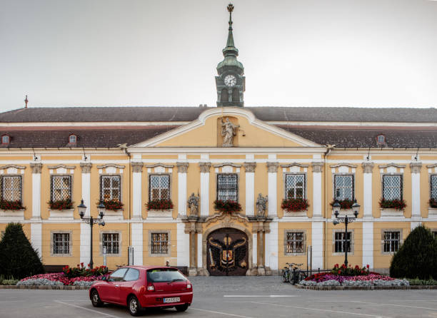 Stockerau, Austria - August 26, 2017: City hall building in the town center of Stockerau, Austria. Stockerau is a town in the district of Korneuburg in Lower Austria.
