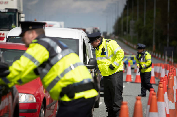 Garda Covid-19 Checkpoint - N7 Motorway, Dublin stock photo